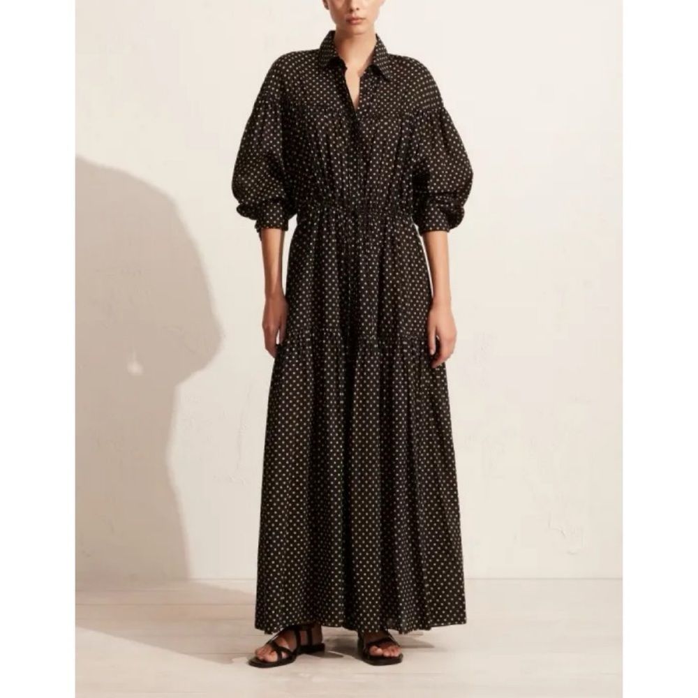 Matteau Polka-Dot Tiered Cotton & Silk Maxi Shirt Dress Matteau Size 2 | Us 4